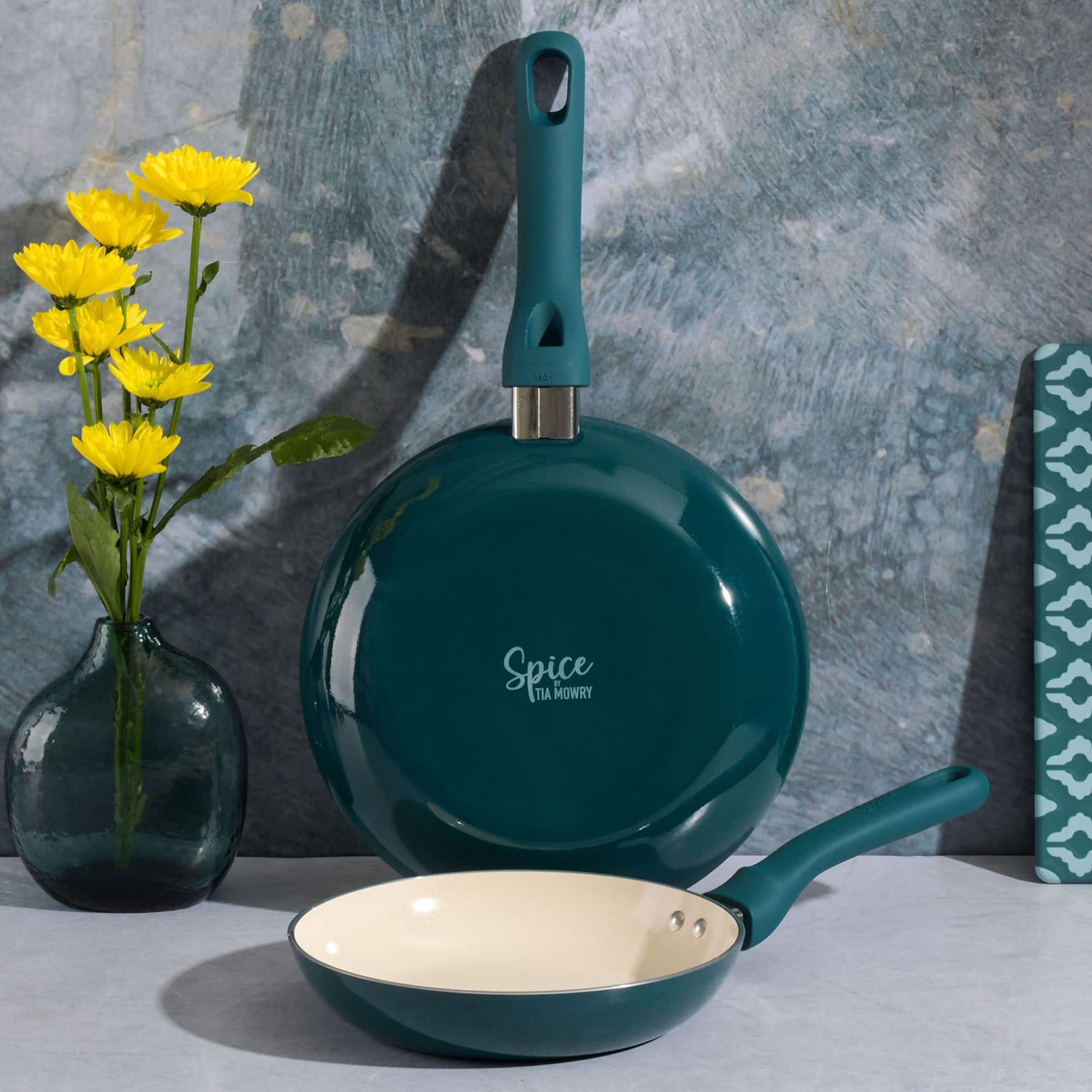 Spice by Tia Mowry Savory Saffron 2 Piece Ceramic Nonstick Aluminum Frying Pan Set